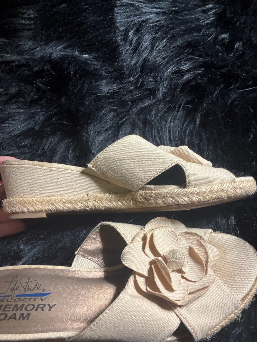 Life Stride Beige Floral Espadrille Wedge Slides - Picture 7 of 12
